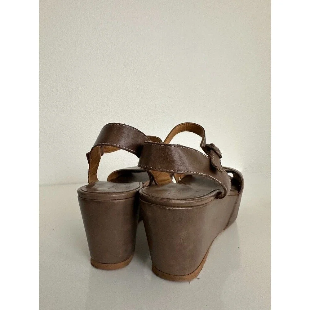 La Canadienne Criss Cross Leather Platform Sandals Gray Beige Women EU 40 US 9.5